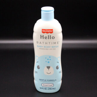 a bottle of fisher price branded baby body wash, gentle formula