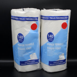 two rolls of paper towels, 140 sheets per roll