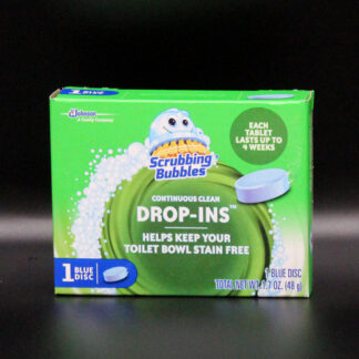 a single drop-in toilet cleaning tablet by scrubbing bubbles